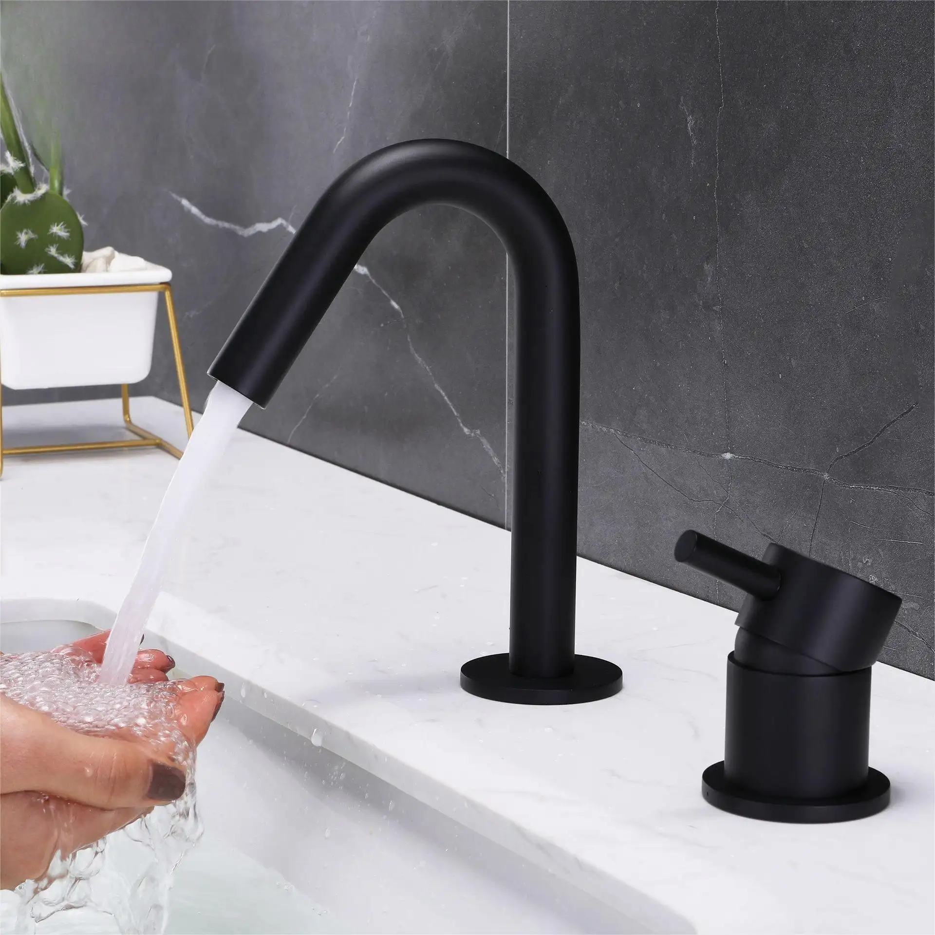 Thương mại Matte Đen phòng tắm Brass rửa lưu vực Nhà bếp Vòi kép xử lý nước Mixer tap