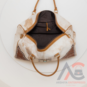 New Arrival Handmade Vintage Stylish Tooled Fur Leather <b>Duffel</b> <b>Bags</b> Unisex Cowhide Fur Leather Turquoise Stone Large <b>Travel</b> <b>Bags</b> - Product Image 6