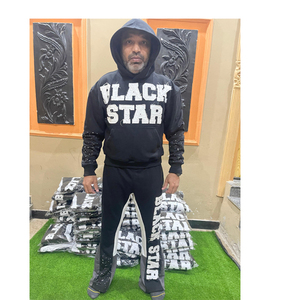 Custom Unisex Flared Jogger Tracksuit Heavyweight Cotton Distressed <b>Embroidery</b> Patch Cropped Printing Sweatpants <b>Set</b> for Men - Product Image 1