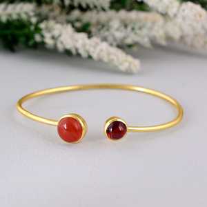 New Arrival Best Boho Gemstone Cuff Bangle Minimalist Brass <b>Bracelet</b> for Women 18k Gold Plated Gemstone Bangle Wholesale/OEM/ODM - Product Image 1