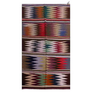 Un kilim Sanandaj authentique vintage noué à la main, unique en son genre, 9'7 x 3'4 - Product Image 1