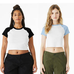 T-shirt raglan en micro-côtelé 3D pour femme BELLA + CANVAS - Impression personnalisée, appliques, coton printemps, coupe ajustée, anti-rétrécissement, décontracté - Product Image 3