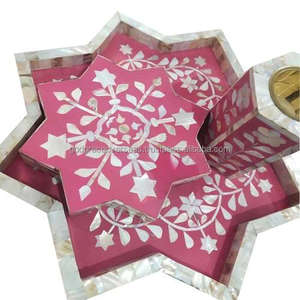 Plateau d'incrustation de vadrouille en bois rond de haute qualité avec plateau de service à Dessert en résine pour Ramadan Eid plateau cadeau plateau de Table pour Fruits - Product Image 2