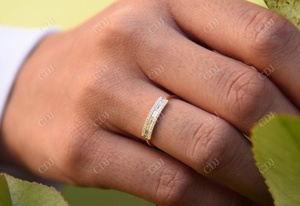 Anillo de compromiso pequeño de oro sólido de 18K para mujer, sortija de boda con corte de Baguette, delicado, Simple, ajuste de barra, elegante, regalo - Product Image 6