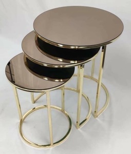 Parlak altın kaplama yuvarlak iç içe masa cam üst otel ve restoran kullanımı lüks mobilya modern sehpa çay masası - Product Image 3