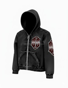 Premium thick <b>zipper</b> <b>hoodie</b> 420 GSM fleece fabric <b>black</b> winter <b>hoodie</b> with embroidery logo and stud details basics hoodies - Product Image 4