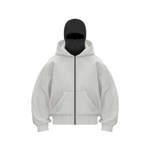 Sweat à capuche balaclava pour homme avec logo personnalisé brodé, double couche, pull à fermeture éclair intégrale, taille plus, design surdimensionné 3D - Product Image 3
