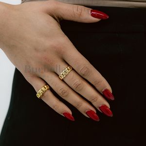 Bijoux fins Hip Hop pour femmes Plaqué or 18 carats Bague à maillons cubains en argent massif 925 Bagues Moissanite tendance - Product Image 2