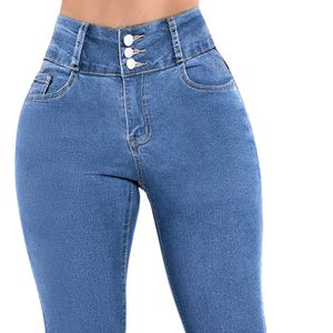 Womens High Waist Skinny Denim Pant Stretch Slim Fit Casual <b>Light</b> Blue Jeans Enzyme Washed Comfortable Everyday Fashion Wear - Product Image 3