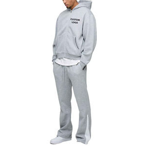 Ensemble de survêtements streetwear pour hommes, tendance, hiver, surdimensionné, fermeture éclair, poids lourd, personnalisation du logo, sweat-shirt à capuche, pantalon de survêtement ample - Product Image 4