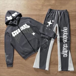 Ensemble sweat à capuche et pantalon de survêtement pour hommes motif solide et lourd délavé à l'acide Streetwear Jogger survêtement avec sérigraphie DTG - Product Image 2