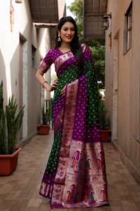 Dola sarees ผ้าไหมที่ทำด้วยมือทั้งหมด-ธรรมชาติ bandhej สองด้าน Jari paithani ทอชายแดนที่อุดมไปด้วยเชื้อชาติ pallu - Product Image 5