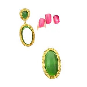 Perhiasan batu permata desainer berlapis emas, Set perhiasan cincin gelang dan anting-anting modis dapat diatur
