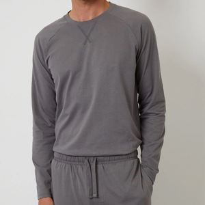 Set piyama katun dua potong untuk pria, kaos lengan panjang dan celana, Set piyama organik pakaian rumah kustom untuk pria - Product Image 6