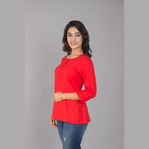 Rayon <b>Red</b> Vintage <b>Crop</b> <b>Top</b> Women's Casual Neck <b>Top</b> Button Decoration Woven Fashionable <b>Top</b> for Spring Summer Autumn Size XL - Product Image 4