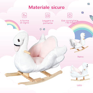 HOMCOM Cheval à bascule cygne blanc avec musique 60x32x55cm Cadre en métal et bois Couverture en peluche Jouet pour bébé - Product Image 5