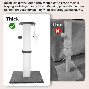 Griffoir pour chat extra haut de 34 pouces, robuste, en corde de coton épaisse, avec base stable et jouets suspendus interactifs - Product Image 3