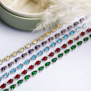 Aigue-marine CZ poire goutte coupe pierre élégante en gros fait à la main turc 925 Bracelet de tennis en argent Sterling - Product Image 4