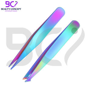 Ensemble de 4 pinces à épiler classiques durables à pointe inclinée en acier inoxydable multicolores pour femmes, haute précision pour les poils du visage - Product Image 2