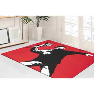 Alfombra Banksy Lanzador de Flores: Alfombra con detalles rojos impresa en 3D, con pelo suave - Product Image 2