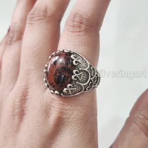 Bague pour homme en acajou naturel, jaspe, pierre précieuse, pierre de naissance, toutes tailles, cadeau d'anniversaire lourd, bijoux, bague en argent sterling 925 - Product Image 4