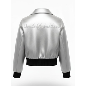 Chaqueta Bomber Impermeable de Algodón Negra Clásica para Mujer, Estilo Motero, Ajustada, con Estampado en la Espalda, Informal - Product Image 6