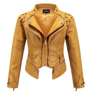 เสื้อแจ็คเก็ตหนังผู้หญิงสไตล์สตีมพังค์สไตล์ร็อคตอกหมุดเสื้อโค้ทโลโมทีฟหนัง PU ปักลายสไตล์โกธิค - Product Image 4