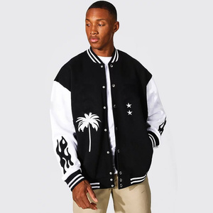 High Quality Custom Men's Varsity Leather <b>Jacket</b> with Stand Collar Thin Thickness and Front Logo Placement - Product Image 5