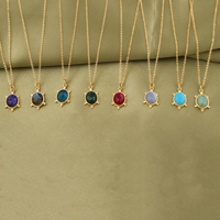 Bijoux de mode bohème collier pendentif tortue multi pierres précieuses coupe ovale plaqué or chaîne de câble collier de déclaration pour les femmes