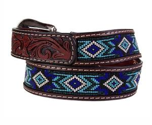 Cinturón Unisex de Cuero Genuino Argentino Importado con Diseño de Cuentas de Tercer Ojo, Hebilla de Vaquero de Latón Macizo con Grabado a Mano, Ancho de 40 mm - Product Image 2