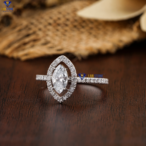 0.838 TDW Marquesa y anillo de diamante de corte brillante redondo Patrón de halo de oro blanco de 18K con ajuste de pavé Cvd/Hpht Diamond Lab Stone - Product Image 4