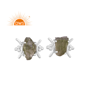 Best Selling Fine Sterling <b>Silver</b> Natural Rough Moldavite Gemstone <b>Stud</b> Earring Custom Jewelry For Women Gift For Her - Product Image 1
