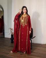Robe longue légère en georgette perlée faite à la main pour femmes musulmanes, grande taille, col montant, manches longues, ourlet évasé – Spécial Ramadan