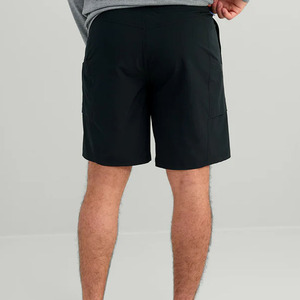 Men's Solid <b>Black</b> Oxford Polyester Bermuda Beach Shorts With Pockets Quick Dry Drawstring Waist Casual Style - Product Image 2