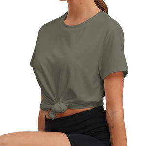 Logo personnalisé Tenue de sport et respirant ultra doux au toucher Meilleur tissu polyester T-shirt d'entraînement de gymnastique pour les femmes - Product Image 3