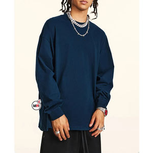 High Quality Fashion Comfortable Decent Casual Custom solid color drop shoulder Heavyweight 100% Cotton Long Sleeve Men T-<b>shirts</b> - Product Image 4