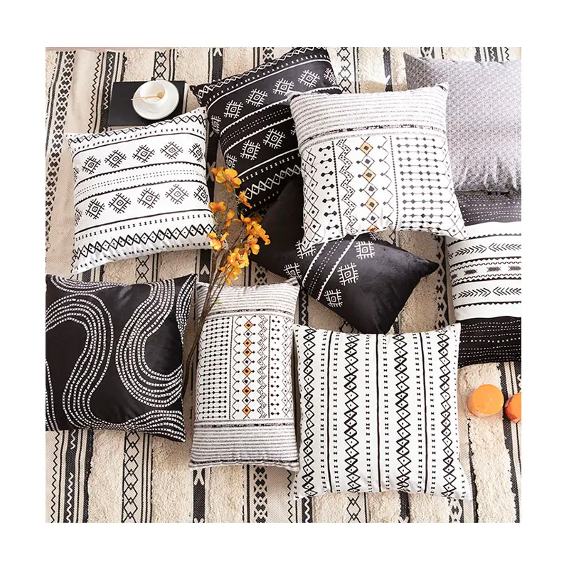 Custom Buti Modern Boho Nordic Bohemian Style Black White Digital Print Cushion Cover For Sofa Home Decor