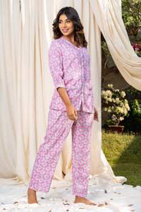 <b>Women's</b> Gorgeous Pink Collection Plus Size Summer Night Suit Three-Quarter Sleeve Printed 2-Piece Dress Woven <b>Cloth</b> - Product Image 3