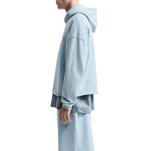 Sudadera con capucha lavada al por mayor personalizada para hombre 100% algodón oversize Drop Shoulder Streetwear Raw Hem Blank Pullover Crop Hoodie para hombre - Product Image 6