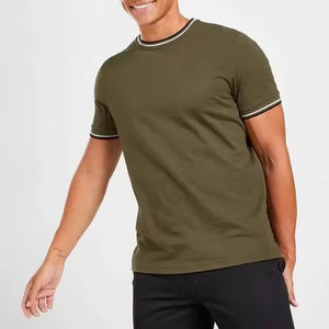 T-shirt de sport personnalisé pour homme avec logo, 180 g/m², 95 % coton, 5 % élasthanne, t-shirt à col contrastant, hauts et t-shirts d'entraînement pour la gym - Product Image 1