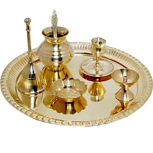 Juego de Pooja Thali de latón de alta calidad para el hogar Templo Pooja Thali Artículos decorativos de latón Pooja para regalo para decoración Superventas - Product Image 1