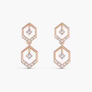 Pendientes Geométricos con Diamantes Cultivados en Laboratorio, Pendientes Colgantes Hexagonales de Oro Amarillo de 18K para Mujer - Product Image 5