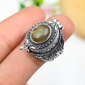 Labradorite Pill <b>Box</b> Ring Adjustable 925 Sterling Silver Gemstone <b>Secret</b> <b>Box</b> Ring Anniversary Gifts - Product Image 5