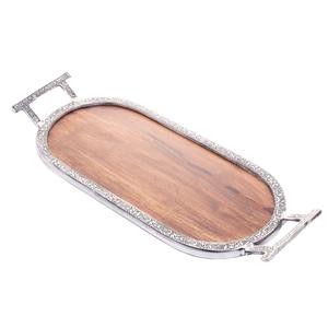 ถาดเสิร์ฟไม้ทรงสี่เหลี่ยมหรูหราพร้อมขอบทองเหลืองสีทองธรรมชาติและด้ามจับไม้ - Product Image 5