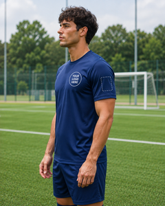 Maillot de football personnalisé bleu marine, impression par sublimation du nom et du numéro, 100% polyester, séchage rapide, uniforme d'équipe, vente en gros OEM - Product Image 3