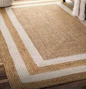 Jute Machine Made Non-Slip Eco-Friendly Modern White Double <b>Repeat</b> Rectangle Rug - Product Image 1
