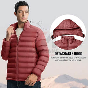 Chaqueta hinchada ligera empacable para hombre con capucha desmontable Abrigo de invierno aislado resistente al agua con puños elásticos - Product Image 5