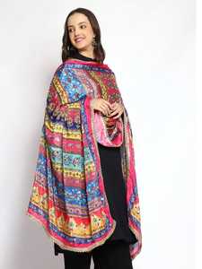 Trending Luxury Traditional Pakistani <b>Silk</b> <b>Shawl</b> Long Multicolor Embroidery Mirror Work Ethnic Style All Seasons Chinon Dupatta - Product Image 5