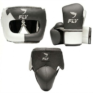Customized Gray High Quality Fly Boxing Sparring Set Headgear Groin Guard Real Leather Adjustable Strap Waterproof Muay Thai - Product Image 4