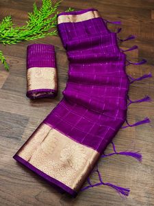 Pure Jacquard Weaving Organza Silk All Over the Sari with Sequence Work with Fancy Tassels for Women's Online Sale - Product Image 5